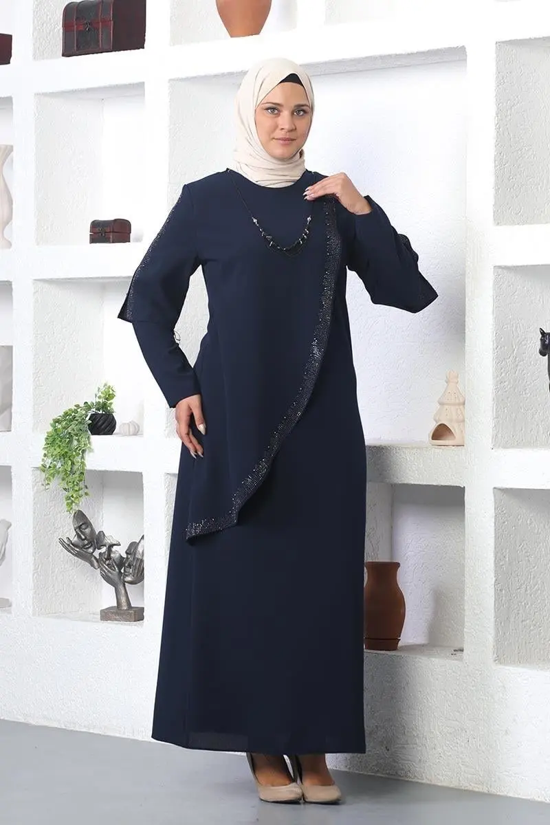 Large Size Necklace Hijab Evening Dress-detail