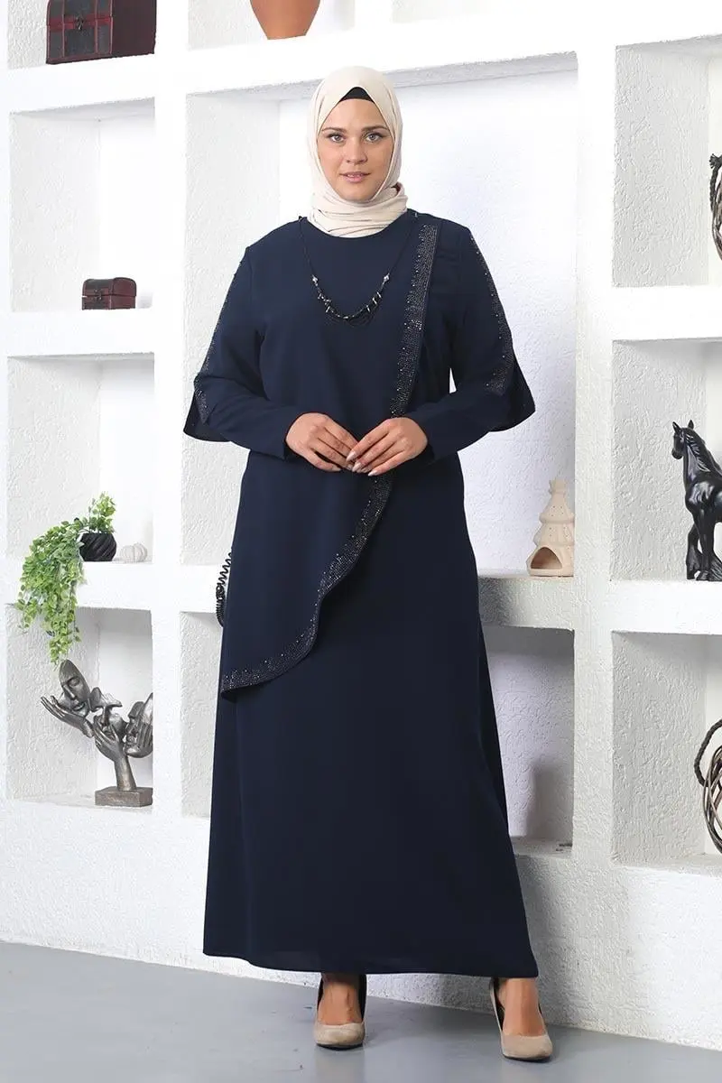 Large Size Necklace Hijab Evening Dress-detail
