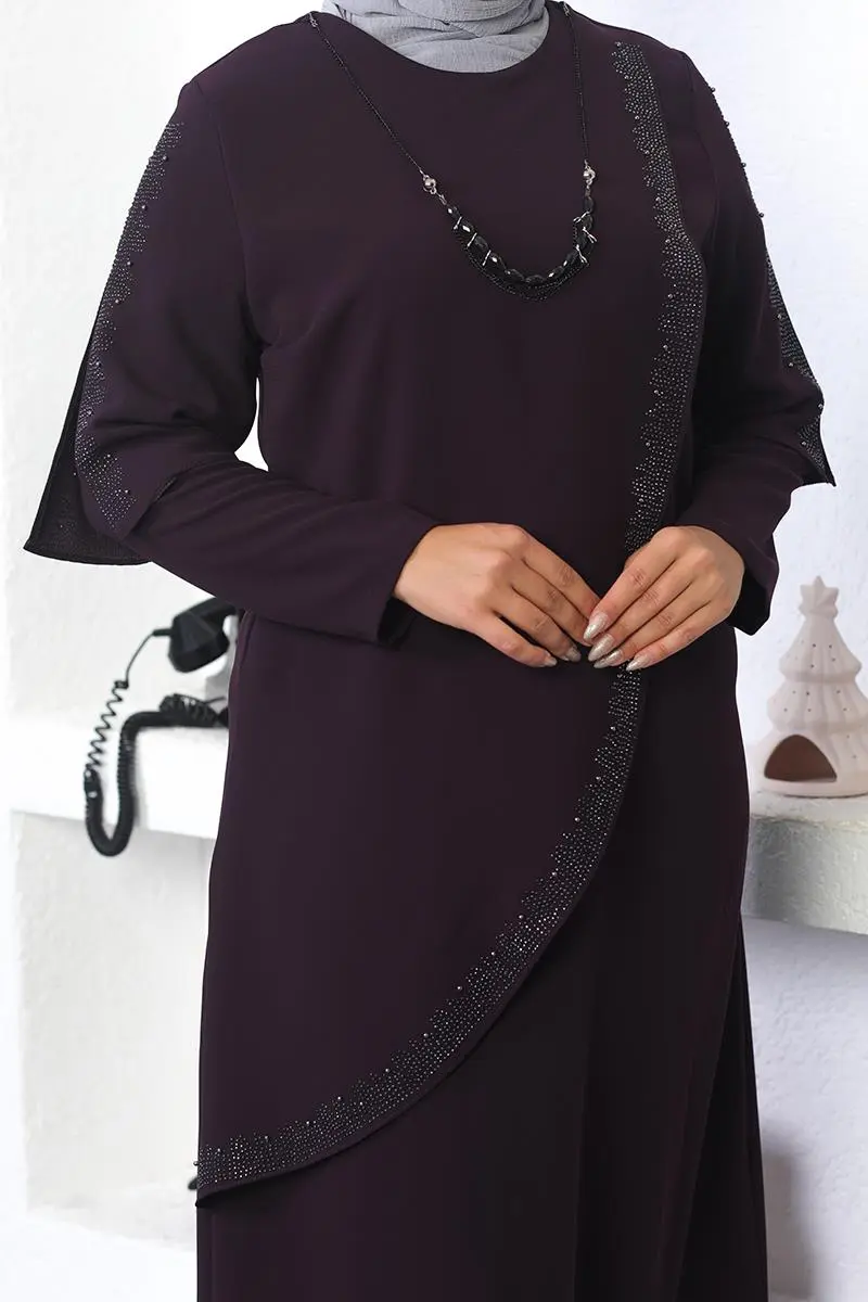 Large Size Necklace Hijab Evening Dress-detail