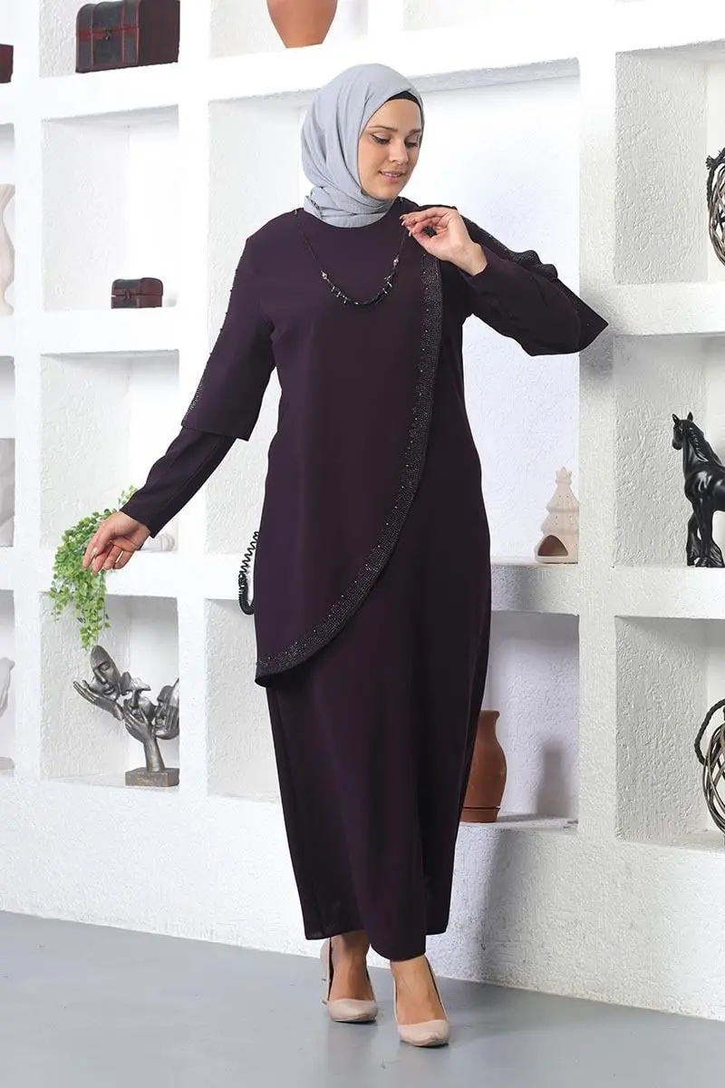 Large Size Necklace Hijab Evening Dress-detail