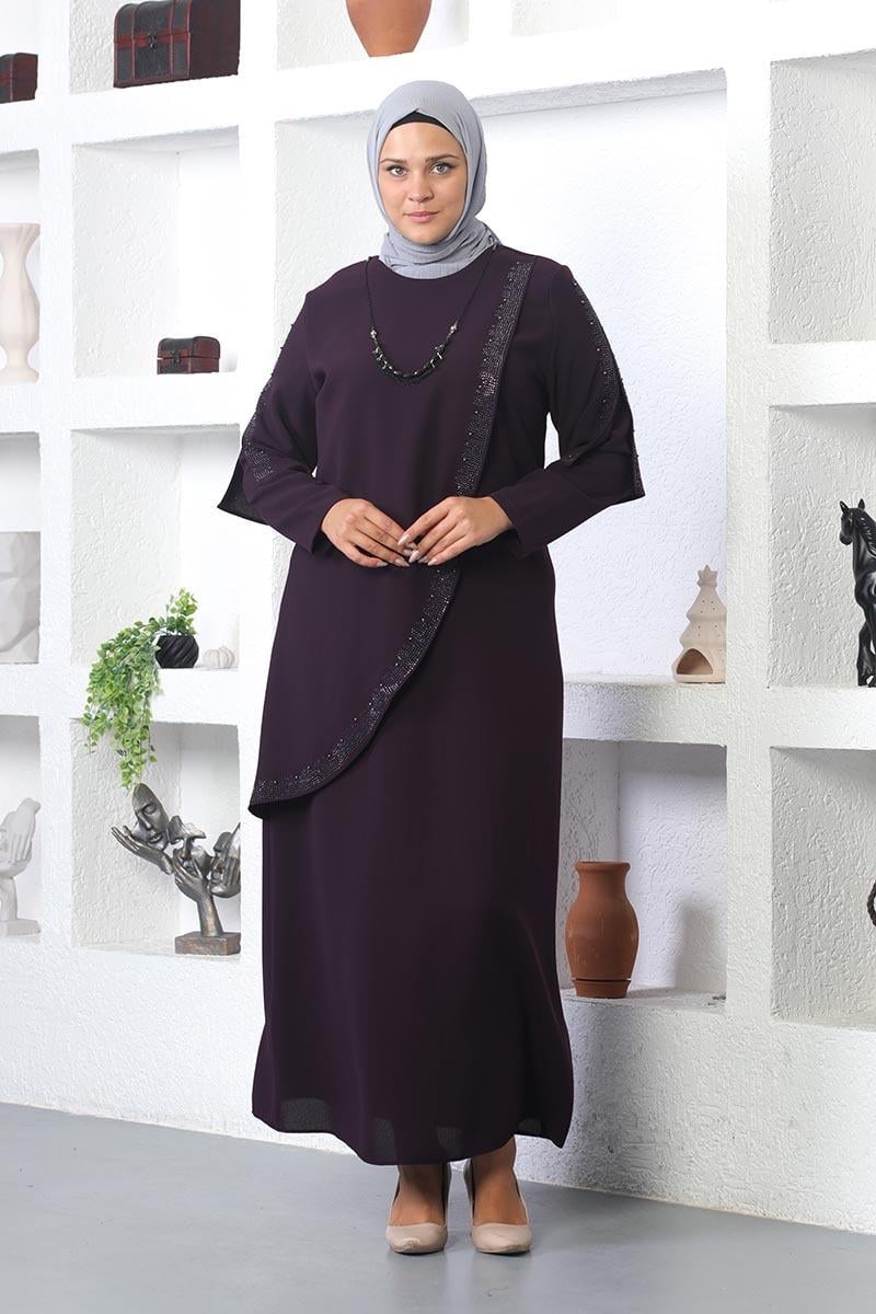Large Size Necklace Hijab Evening Dress