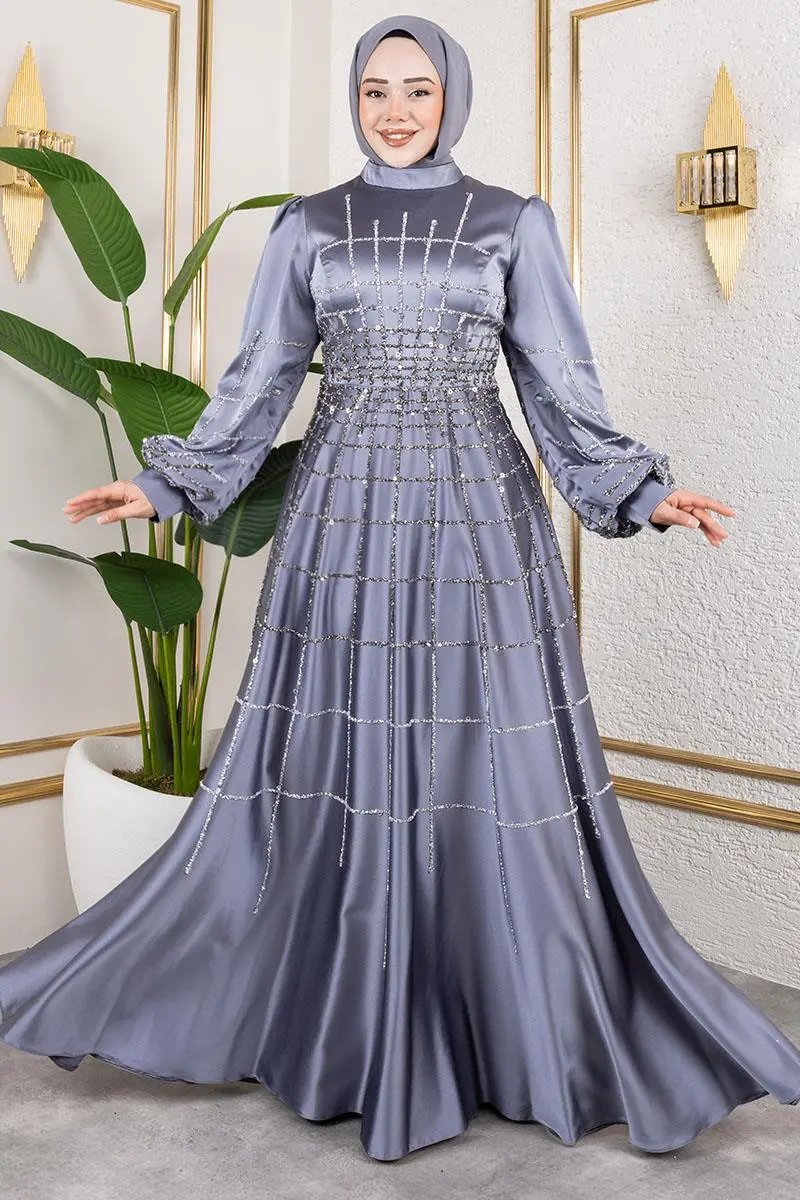 Lattice Model Satin Evening Dress
