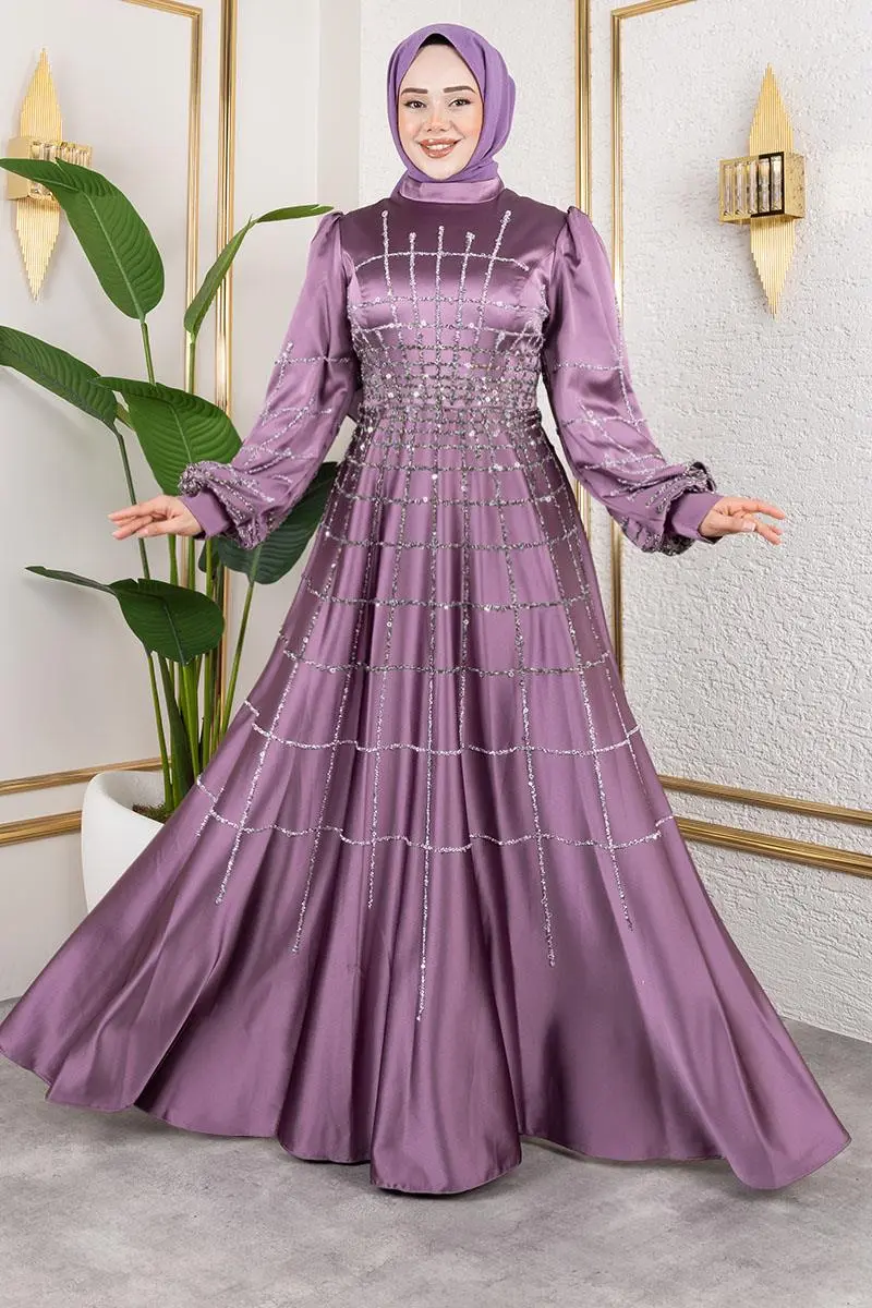 Lattice Model Satin Evening Dress-detail