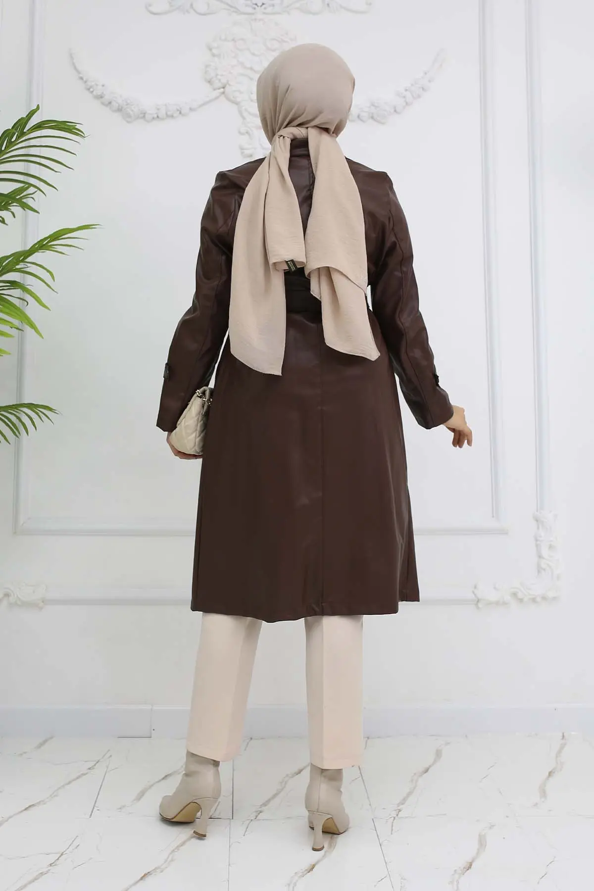Leather Trench Coat With Pockets Brown-detail
