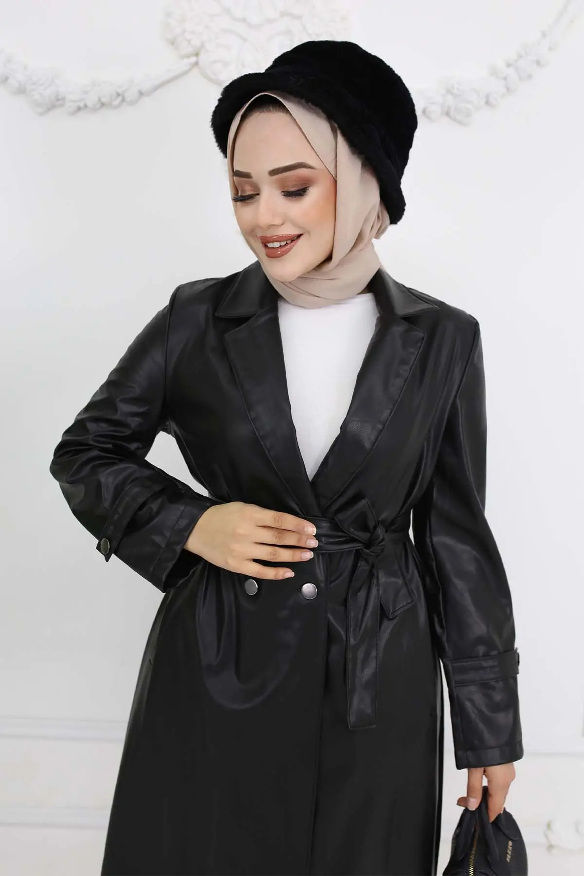 Leather Trench Coat-detail