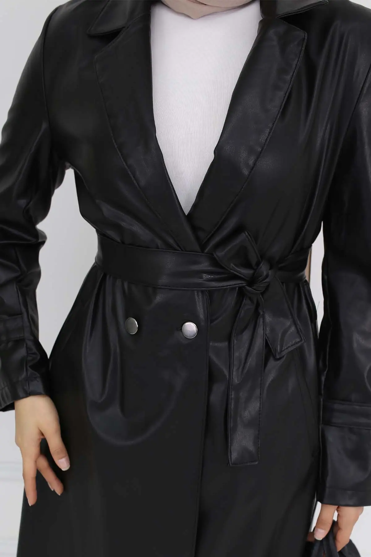 Leather Trench Coat-detail