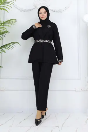 Leopard Patterned Belted Jacket And Trousers