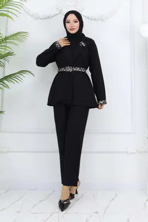 Leopard Patterned Belted Jacket And Trousers