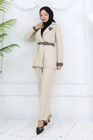 Leopard Patterned Belted Jacket And Trousers