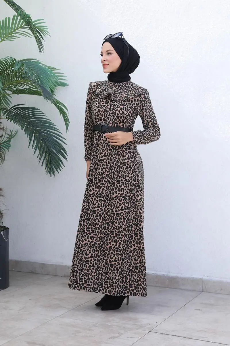 Leopard Patterned Dress Mink Color-detail