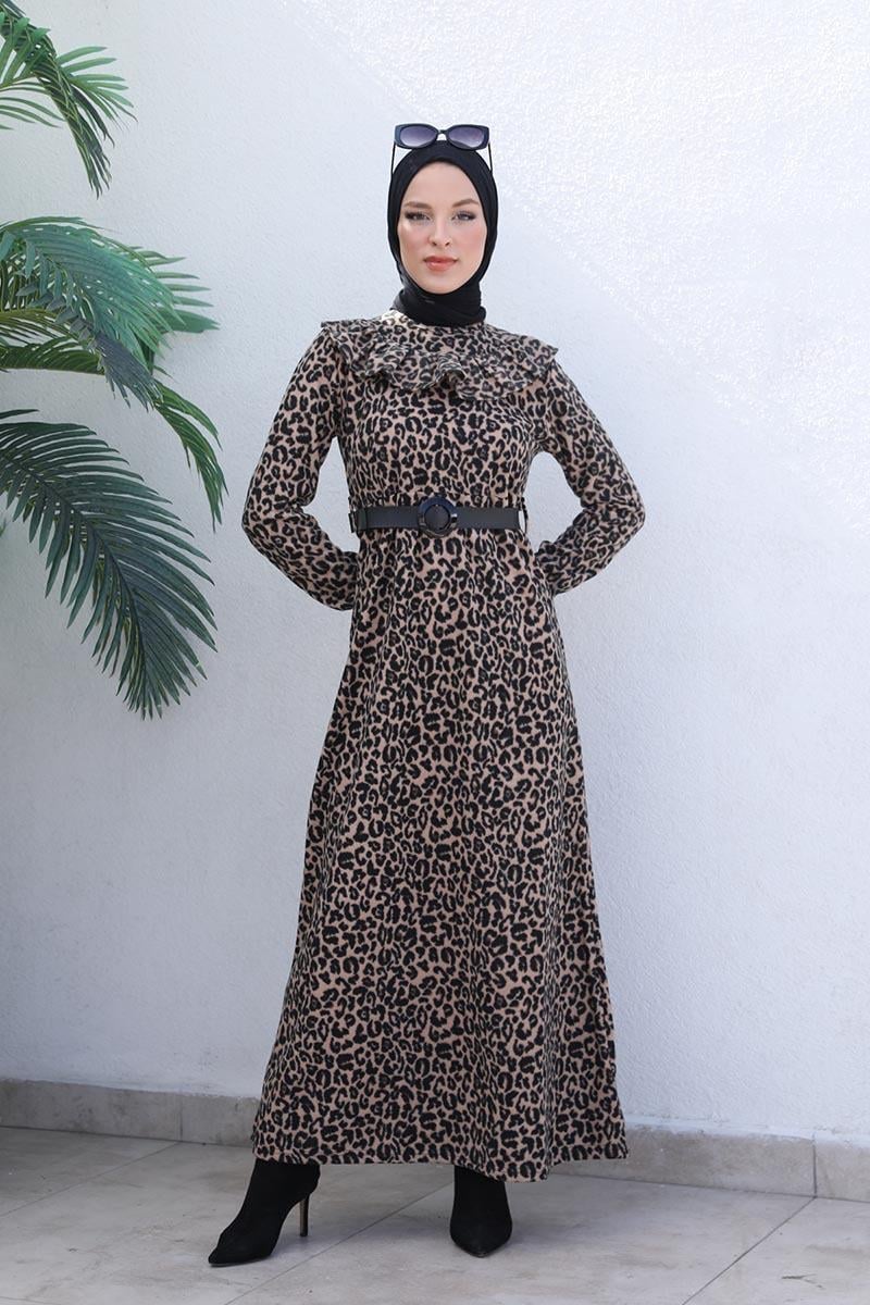 Leopard Patterned Dress Mink Color