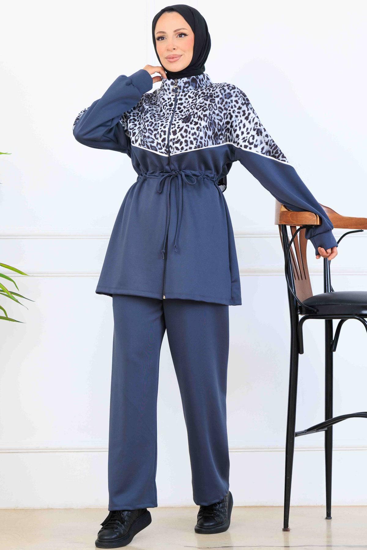 Leopard Patterned Scuba Two Piece Suit