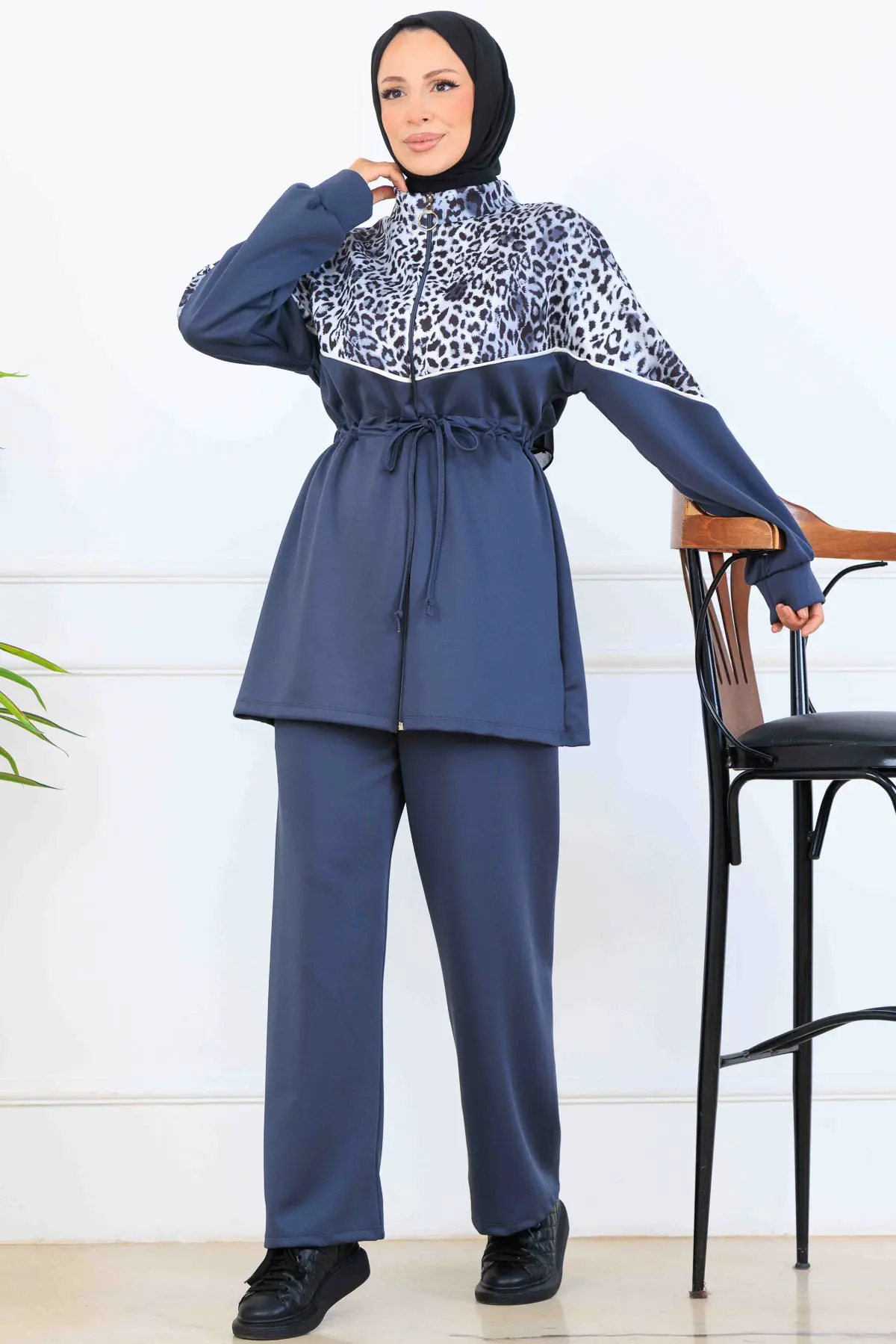 Leopard Patterned Scuba Two Piece Suit