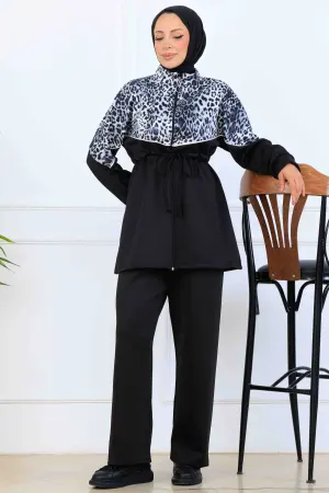 Leopard Patterned Scuba Two Piece Suit