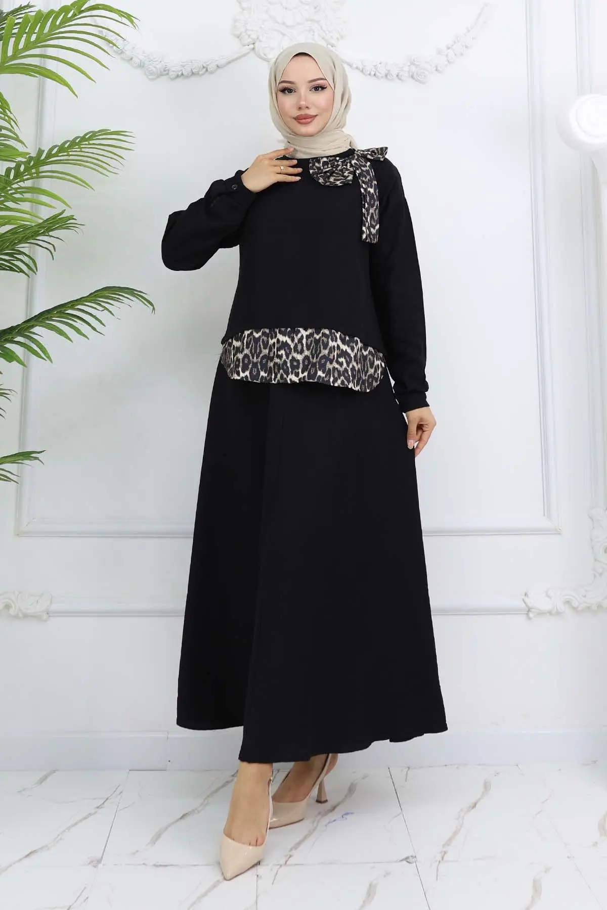 Leopard Patterned Suit With Ribbon Detail-detail