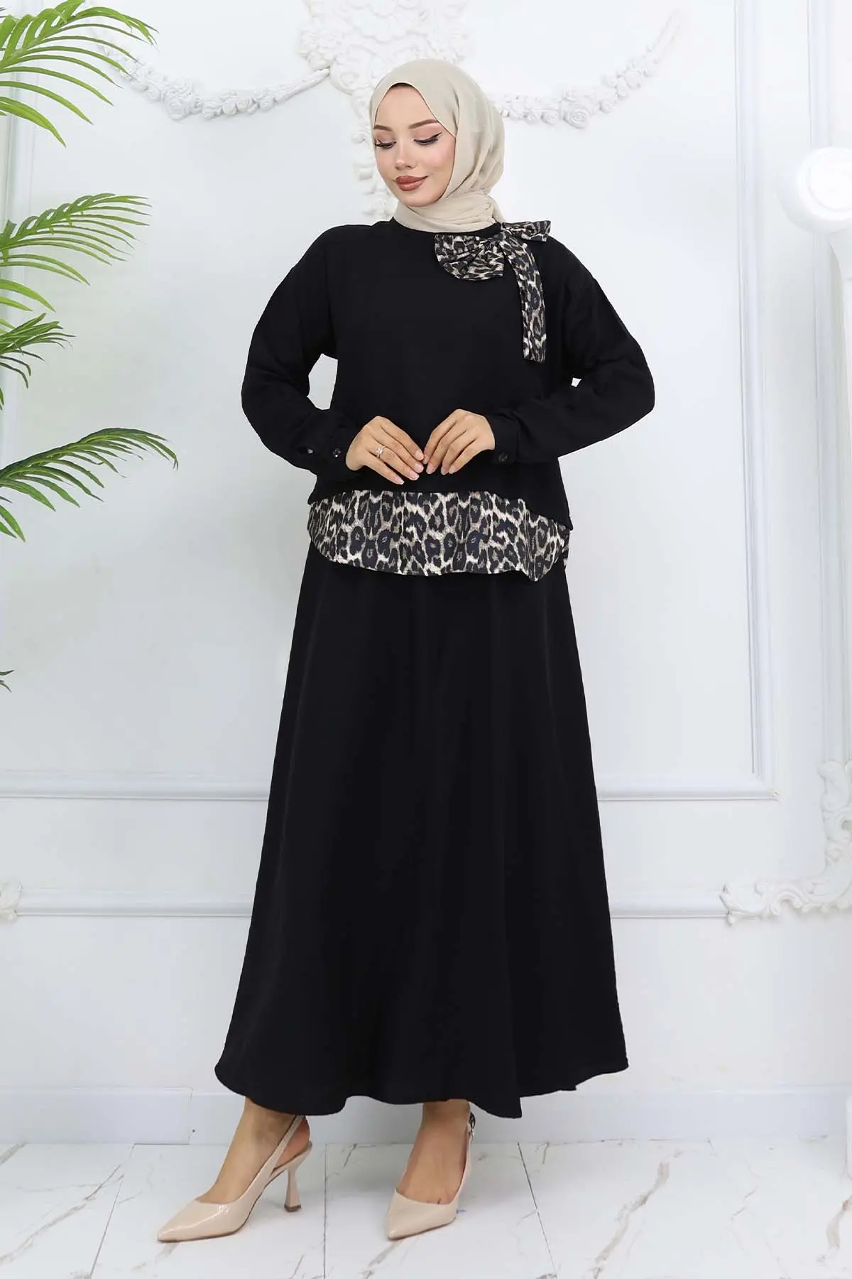 Leopard Patterned Suit With Ribbon Detail-detail