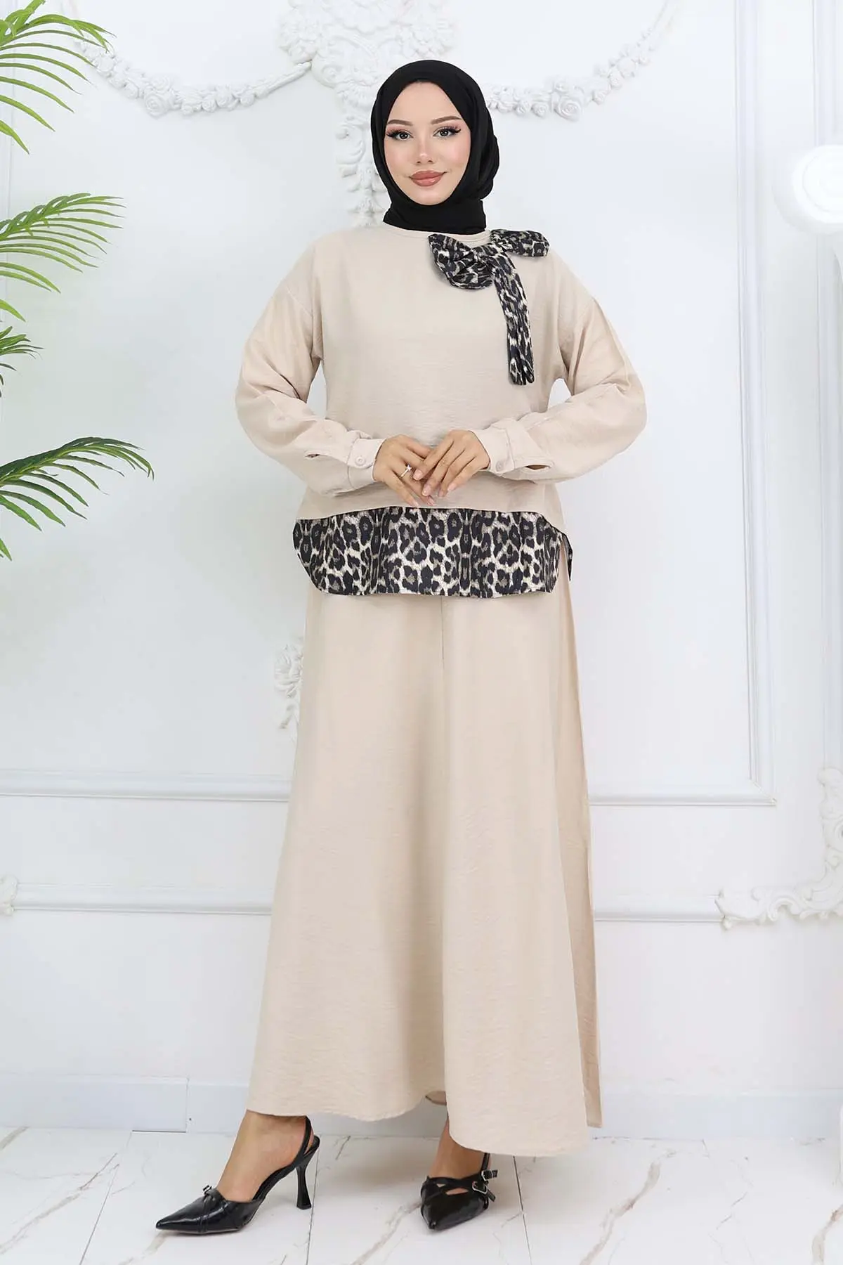 Leopard Patterned Suit With Ribbon Detail-detail