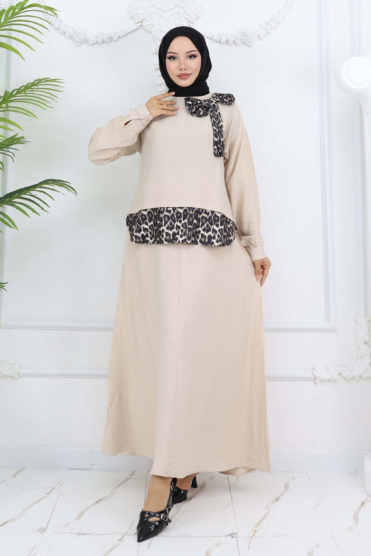 Leopard Patterned Suit With Ribbon Detail