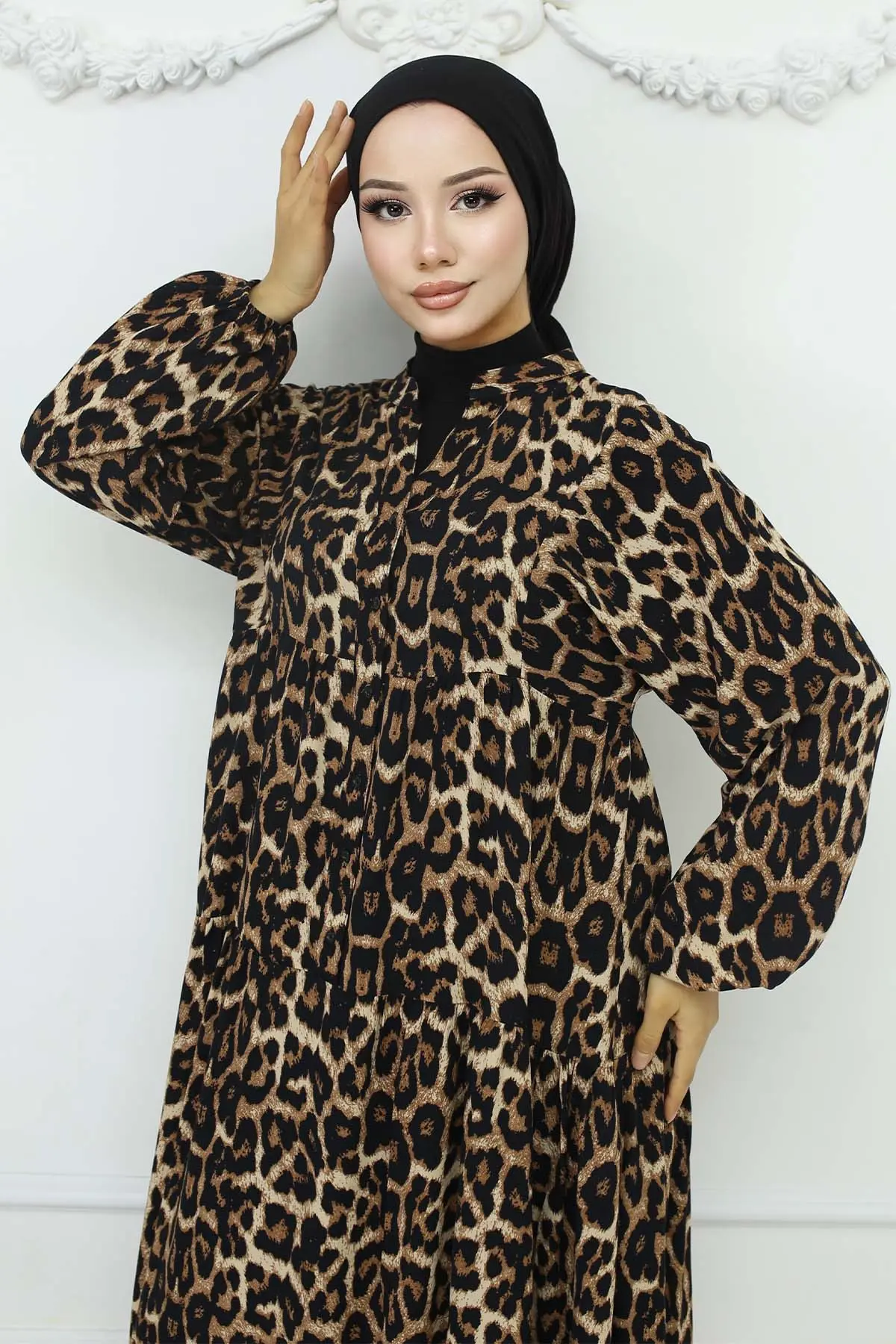 Leopard Patterned Viscose Dress-detail