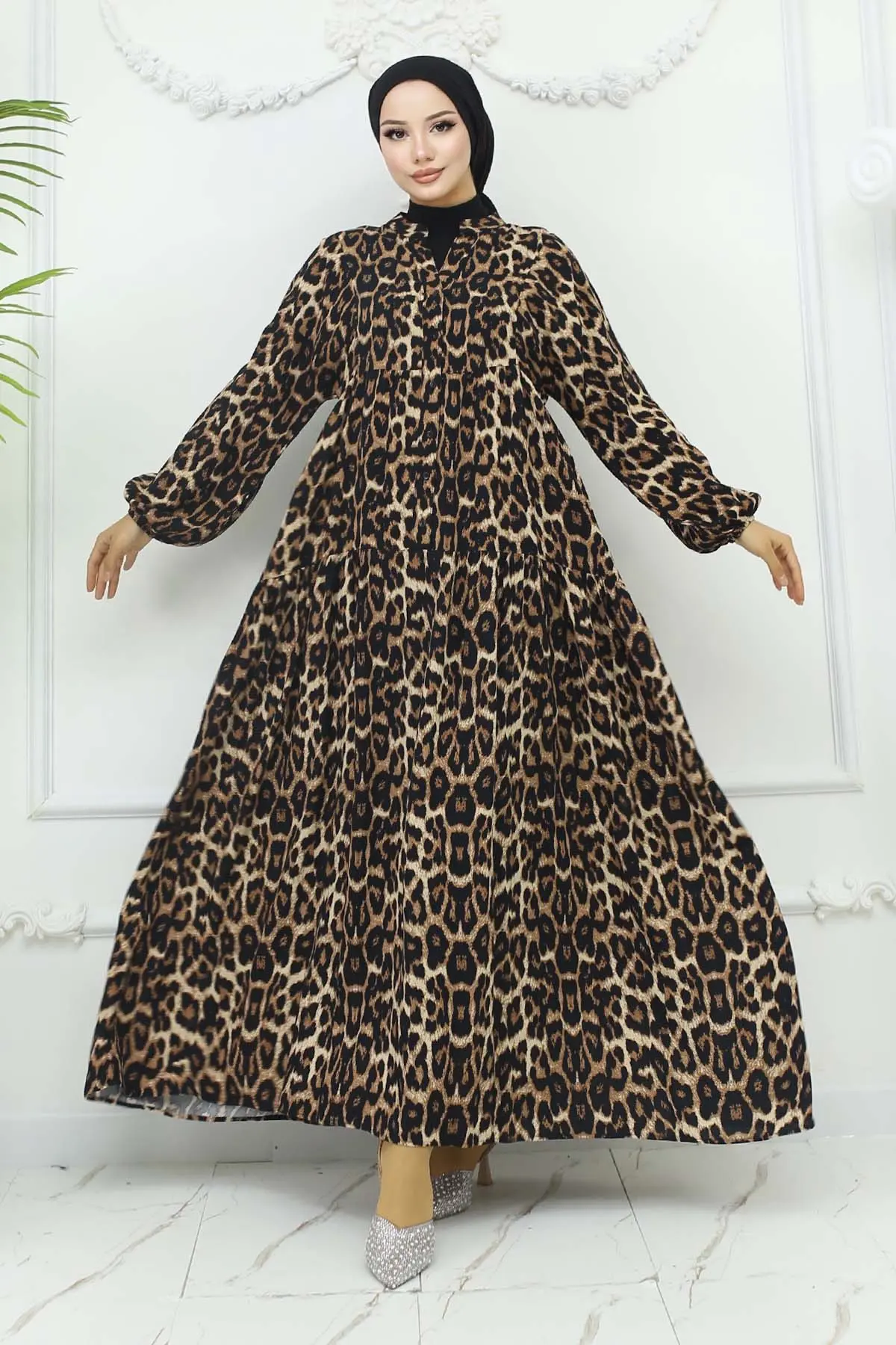 Leopard Patterned Viscose Dress-detail