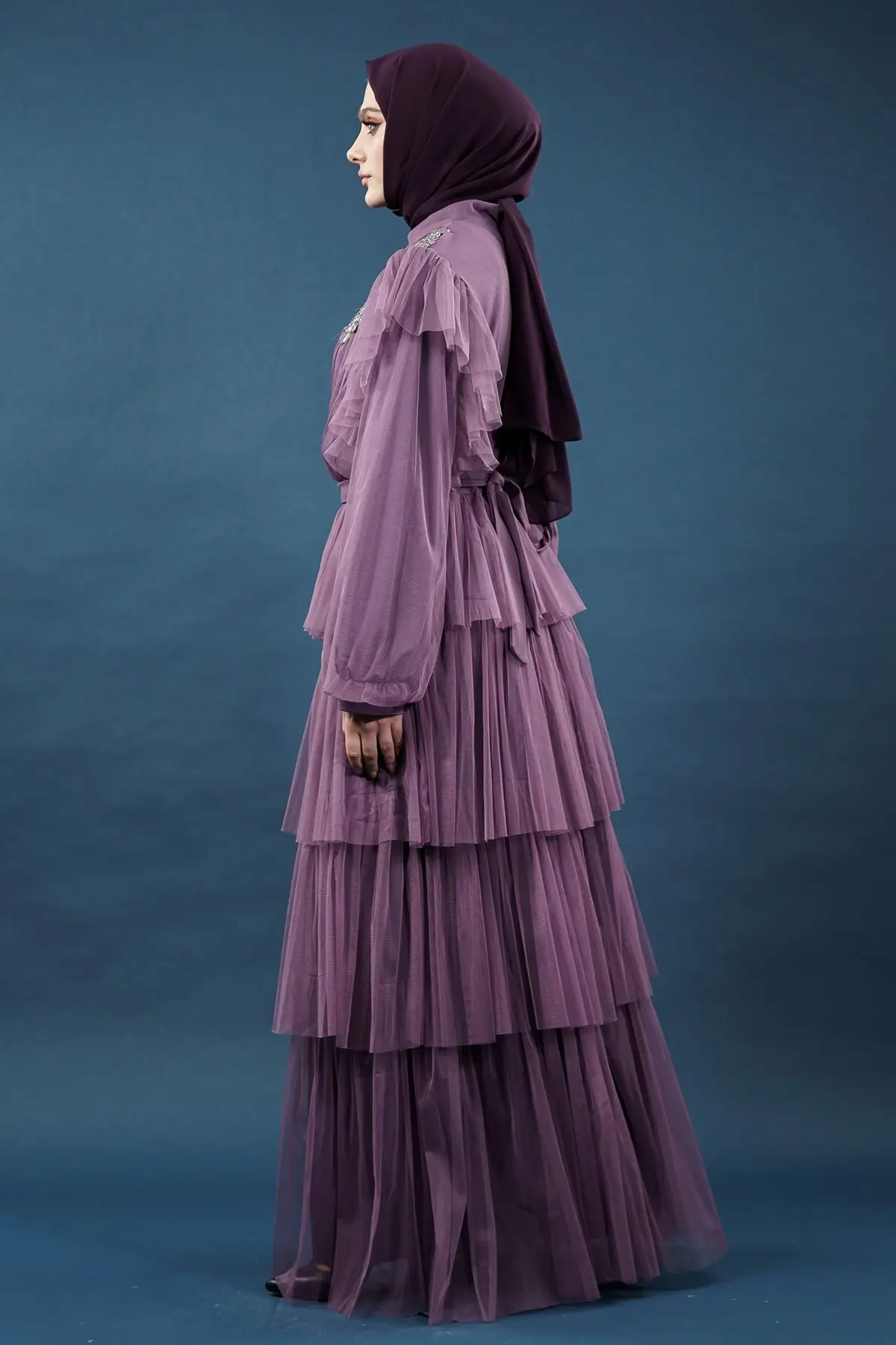 Lila Color Evening Dress-detail