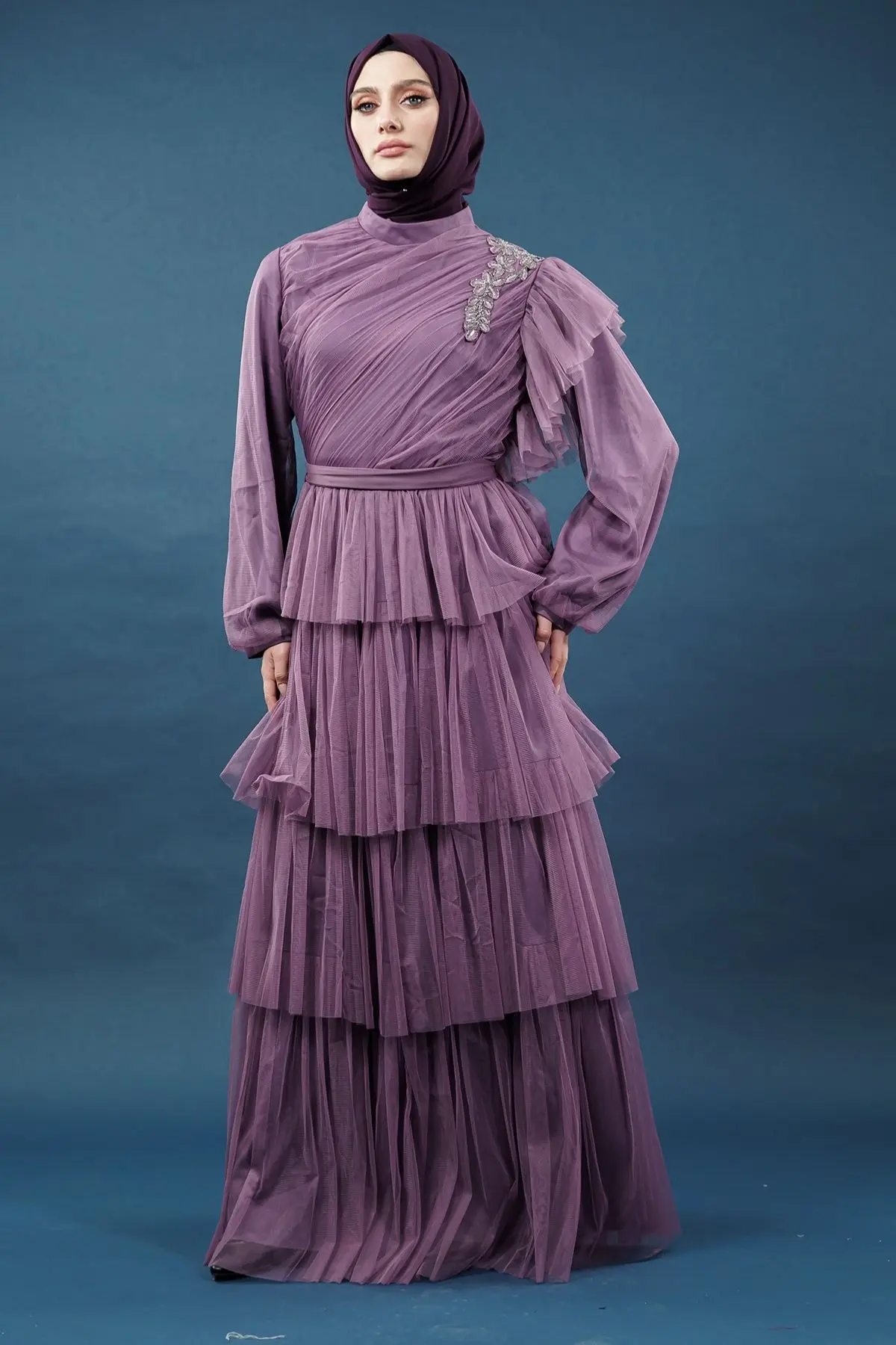 Lila Color Evening Dress-detail