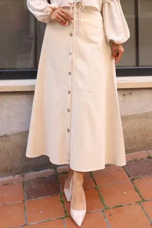 Linen Skirt With Buttons In Front Stone Color