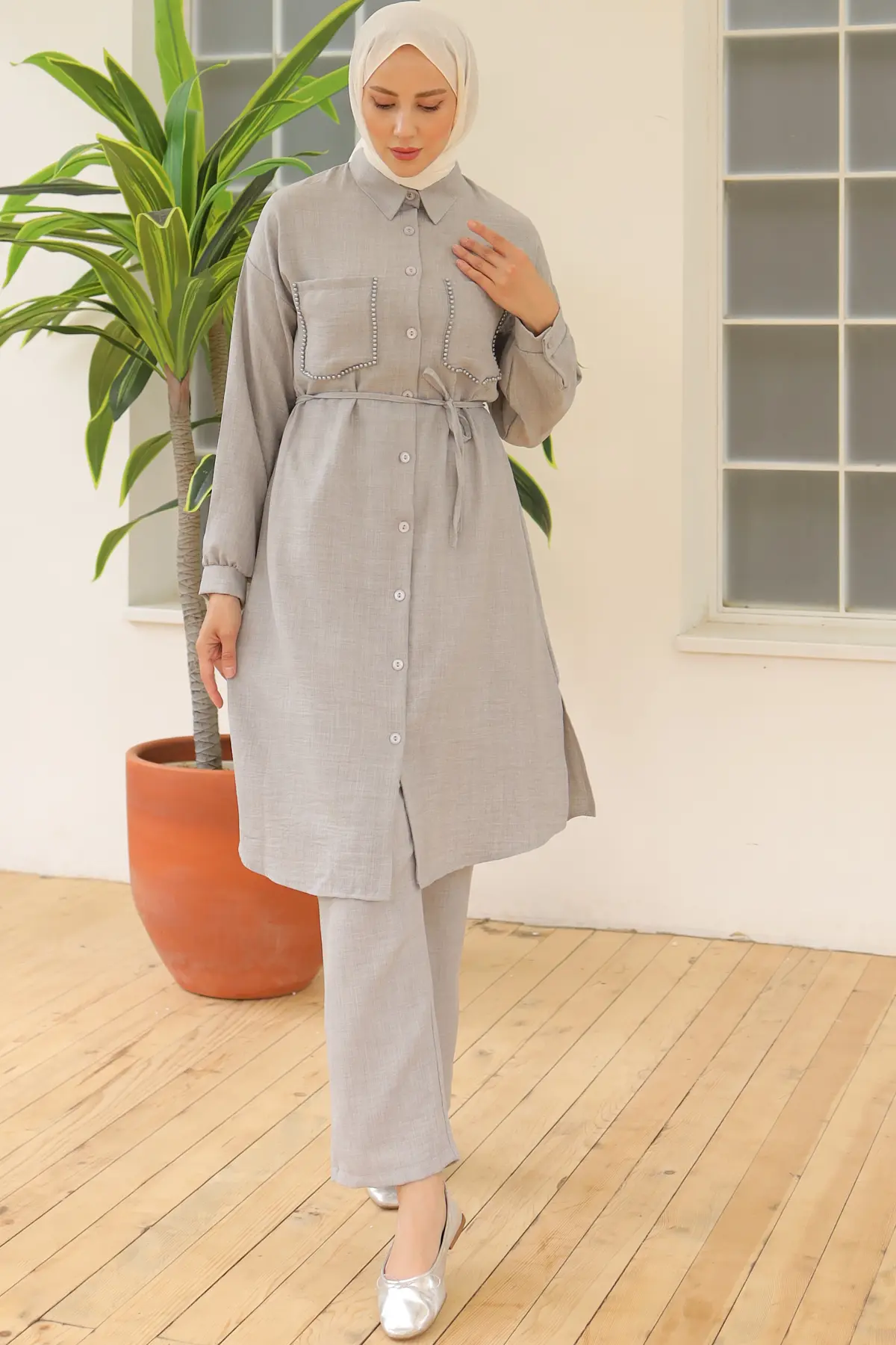 Linen Suit With Long Tunic-detail