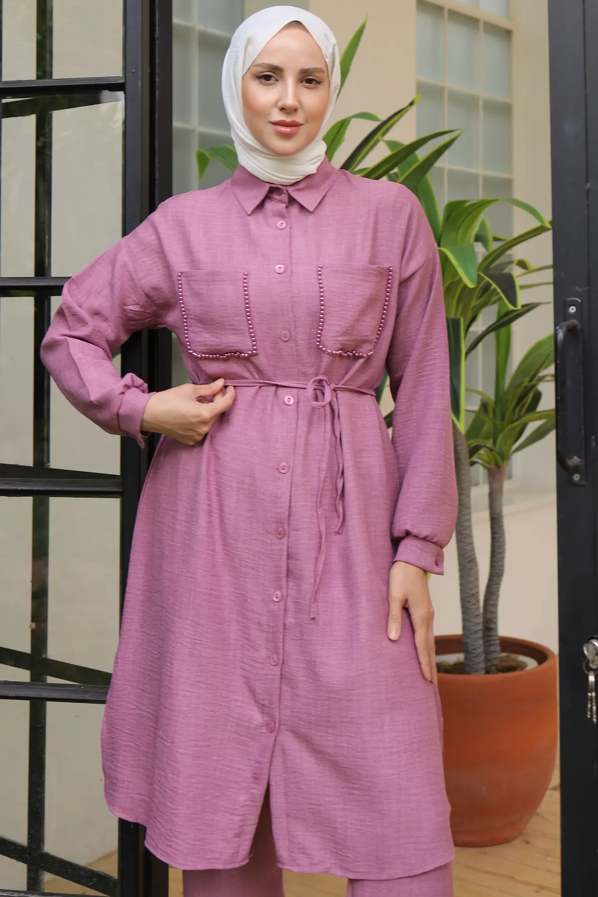 Linen Suit With Long Tunic-detail