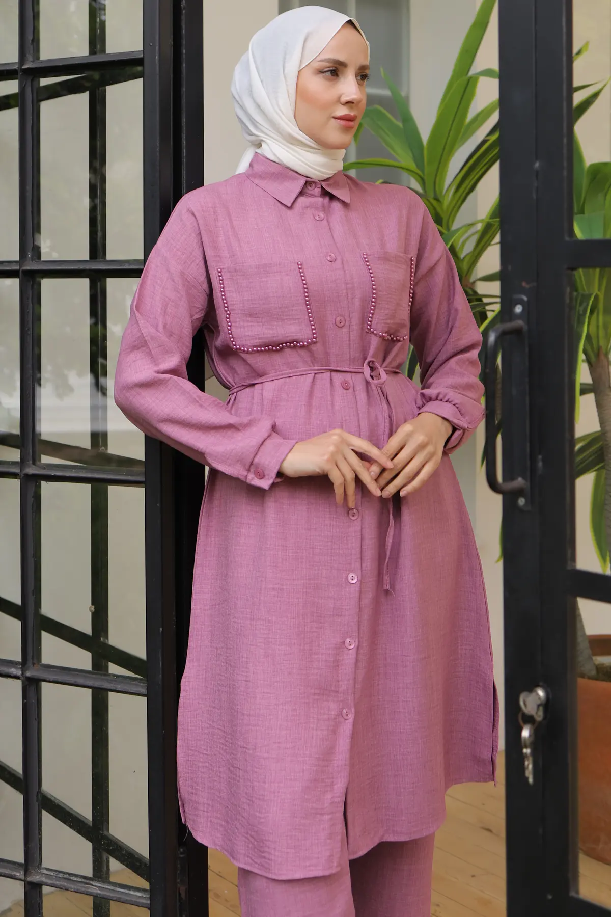 Linen Suit With Long Tunic-detail
