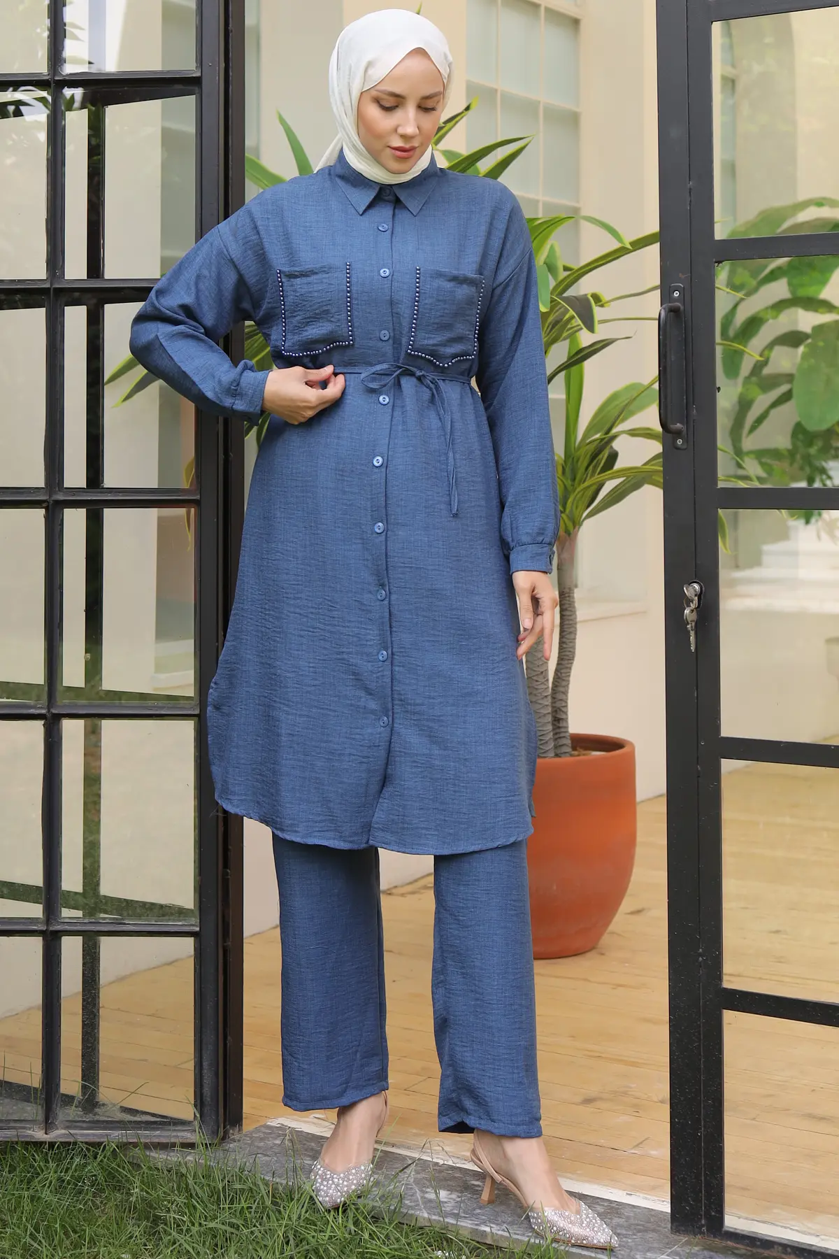 Linen Suit With Long Tunic-detail