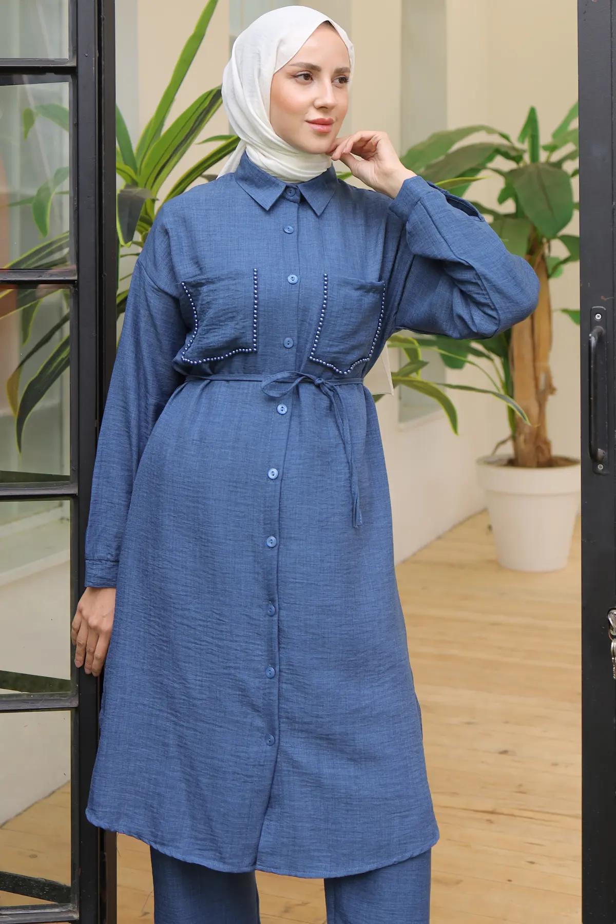 Linen Suit With Long Tunic-detail