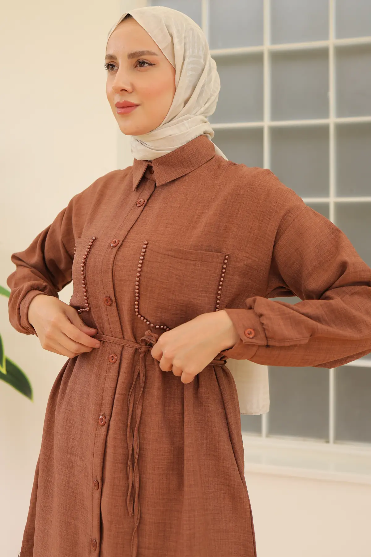 Linen Suit With Long Tunic-detail