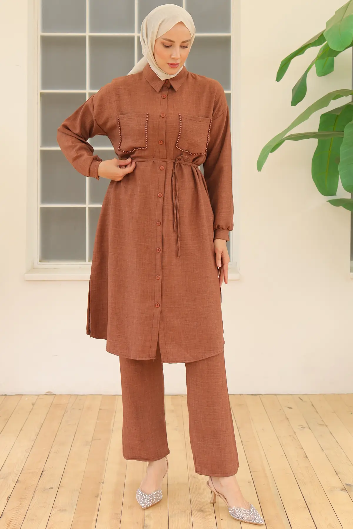 Linen Suit With Long Tunic-detail