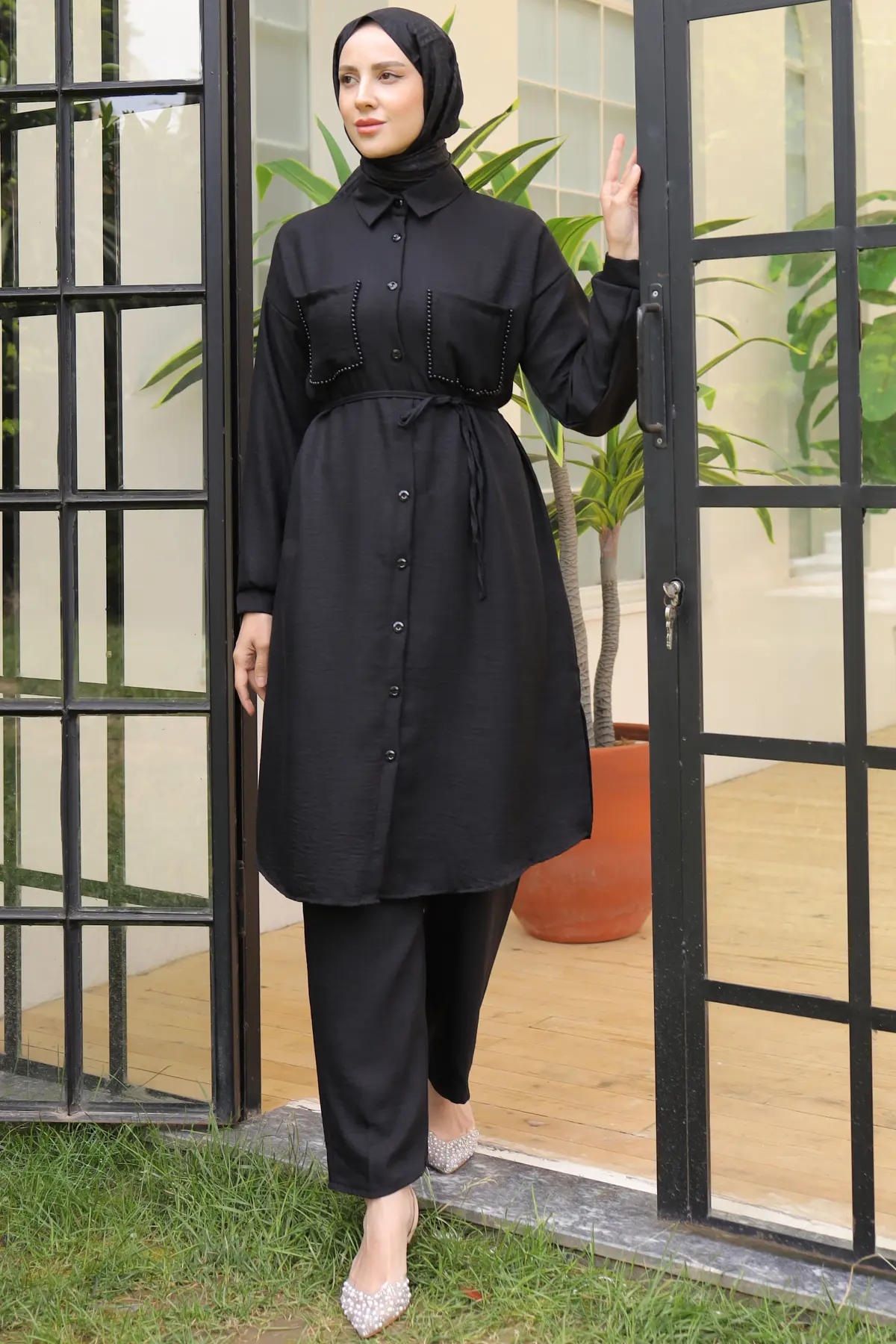 Linen Suit With Long Tunic-detail