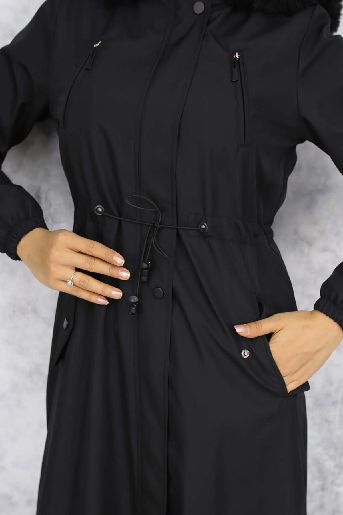 Long Bondite Coat With Plush Inside And Fur Collar-detail