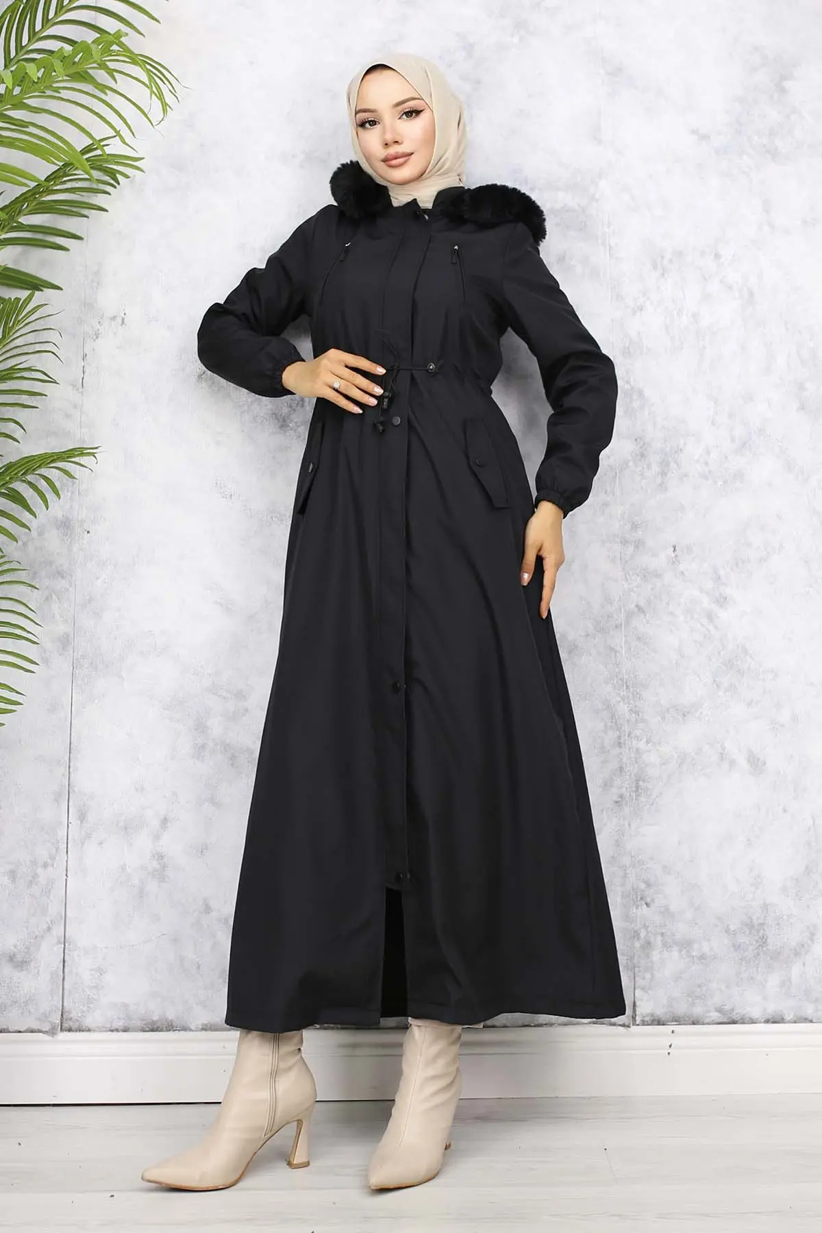 Long Bondite Coat With Plush Inside And Fur Collar-detail