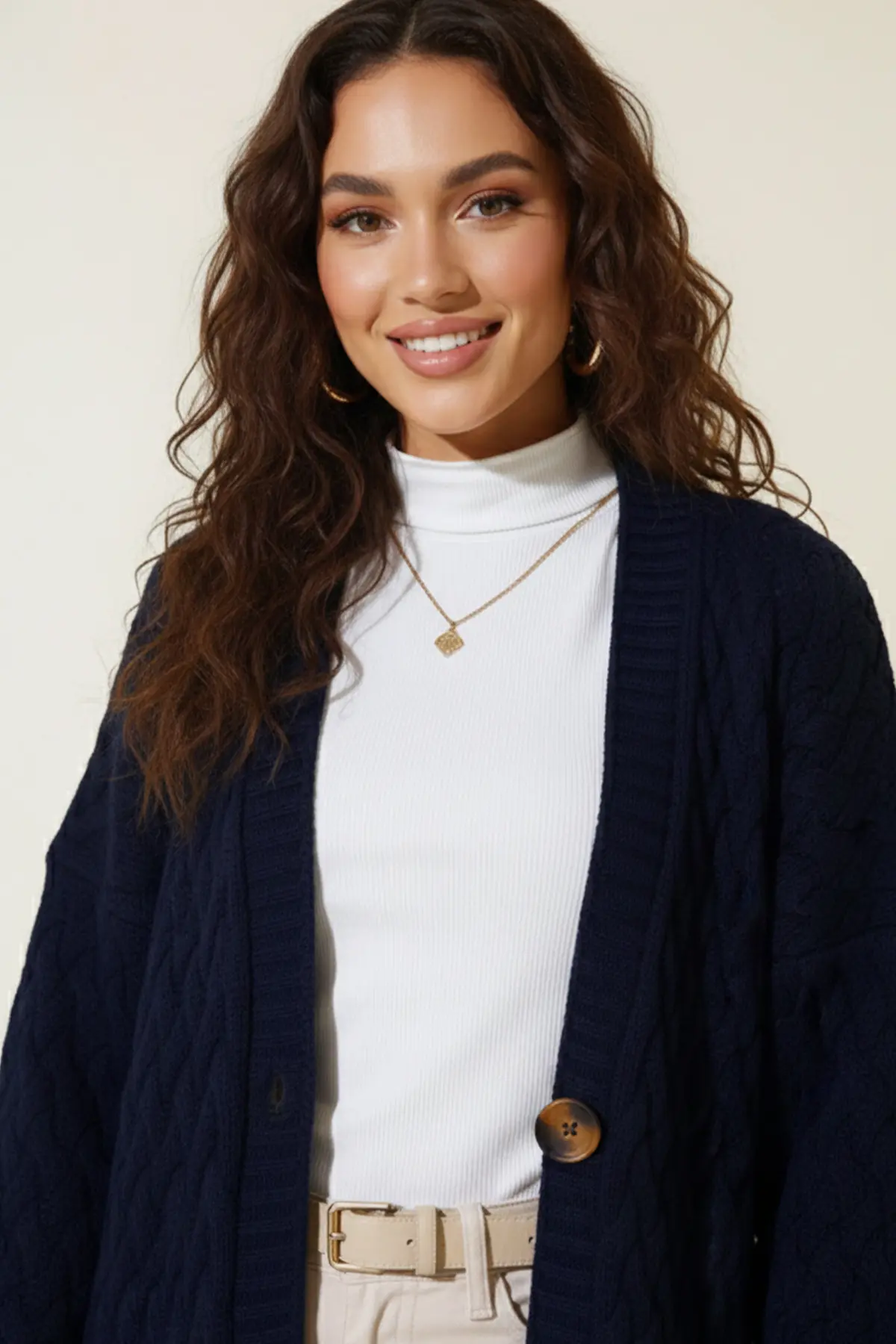 Long Knitted Cardigan With Knitted Pattern-detail