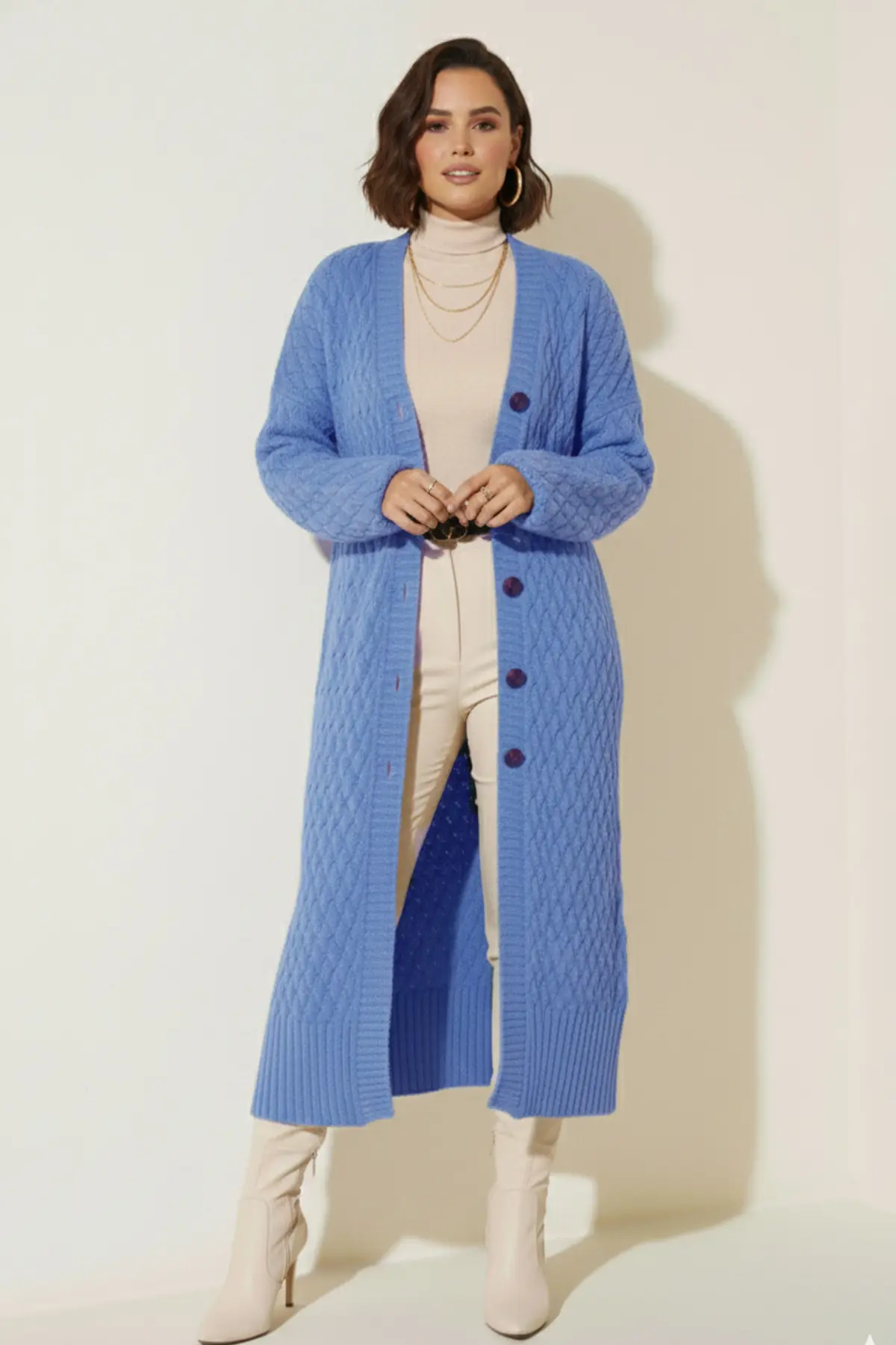 Long Knitted Cardigan With Knitted Pattern-detail