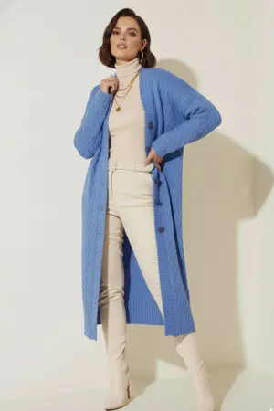 Long Knitted Cardigan With Knitted Pattern