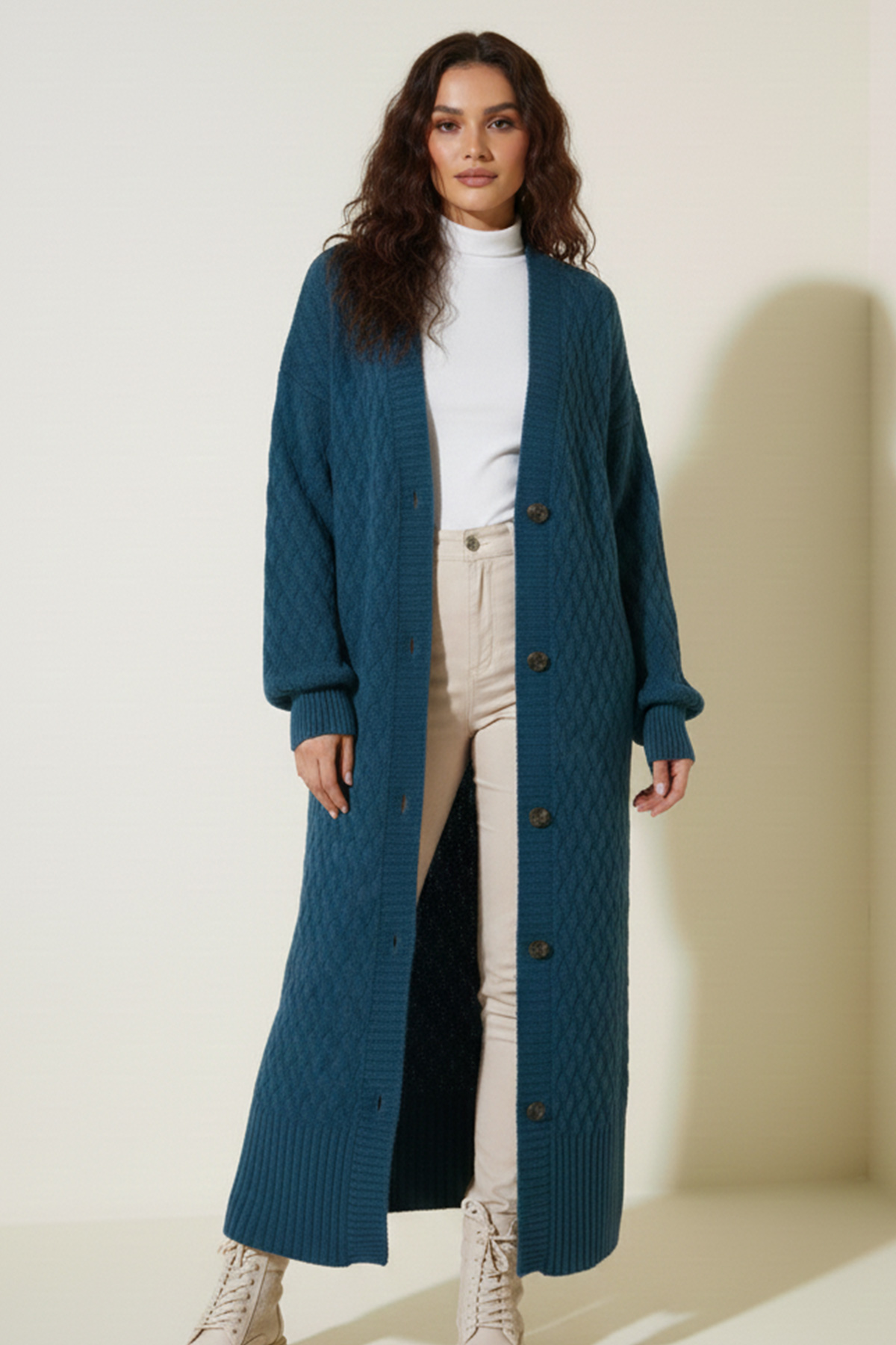 Long Knitted Cardigan With Knitted Pattern
