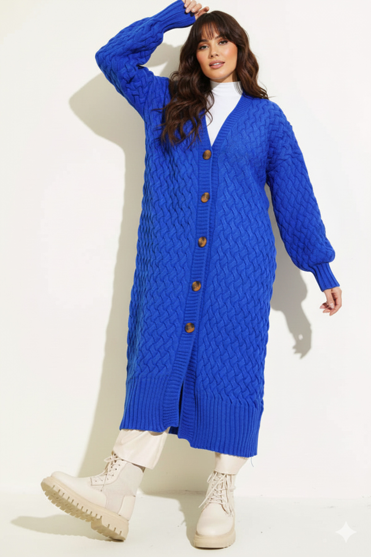 Long Knitted Cardigan With Knitted Pattern