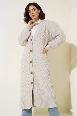 Long Knitted Cardigan With Knitted Pattern