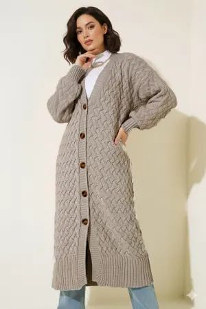 Long Knitted Cardigan With Knitted Pattern