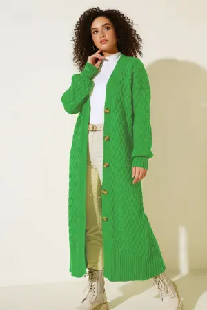 Long Knitted Cardigan With Knitted Pattern