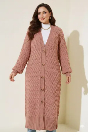 Long Knitted Cardigan With Knitted Pattern