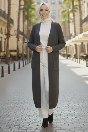 Long Knitted Cardigan With Pockets