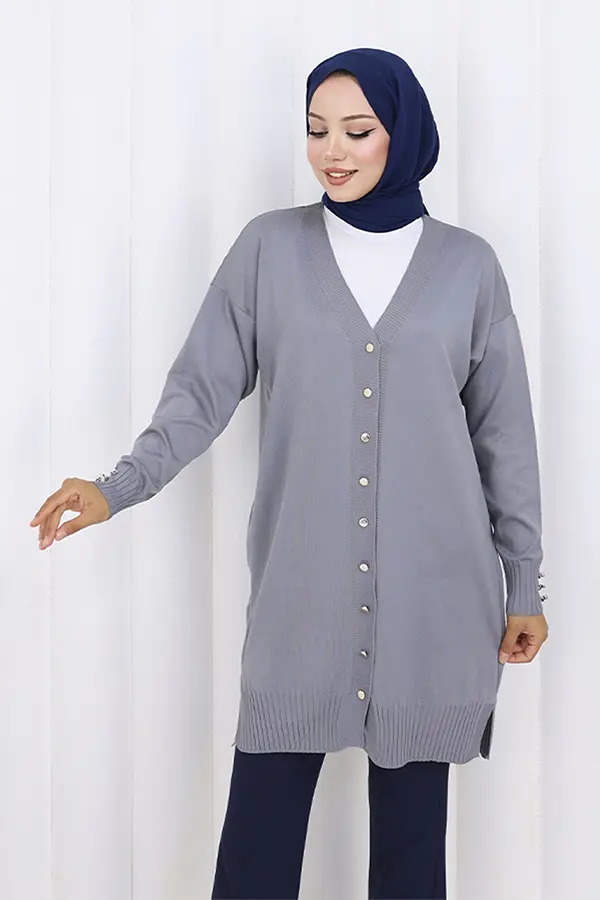 Long Mercerized Cardigan With Buttons-detail