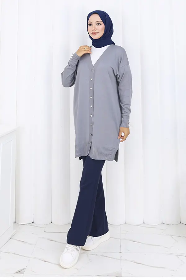 Long Mercerized Cardigan With Buttons-detail