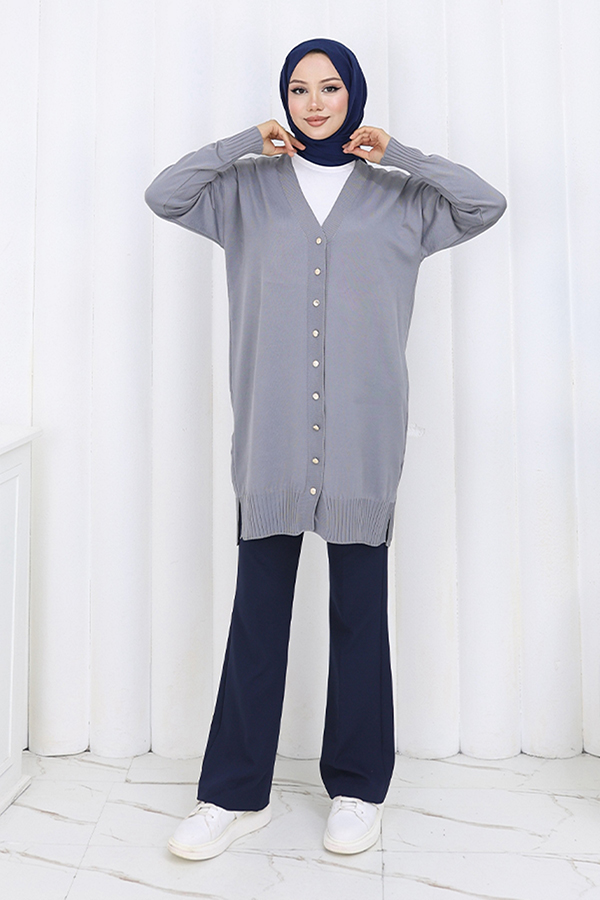 Long Mercerized Cardigan With Buttons